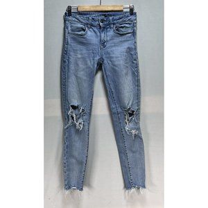 American Eagle Women Jeans Size 2 Regular Super Stretch Jegging Blue Distresed